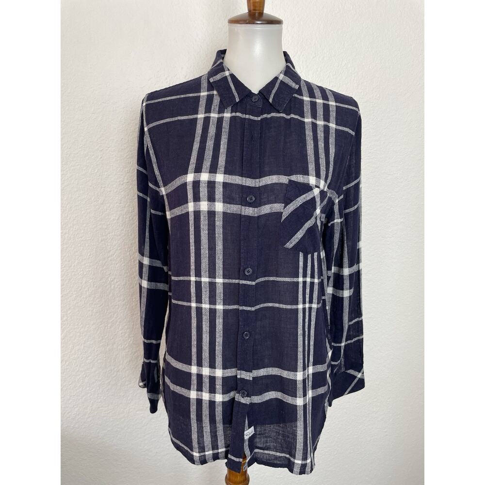 Rails Top Shirt Plaid Button Down Linen Blend Charli